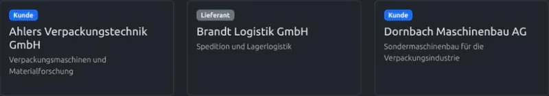 Partner in der Kachelansicht, jede Karte mit dem Partnertyp