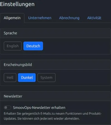 Der Reiter Allgemein in den Einstellungen